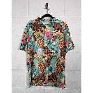 Bigfoot Hawaiian Shirt Sasquatch BBQ Hot Dog Pineapple Tropical M